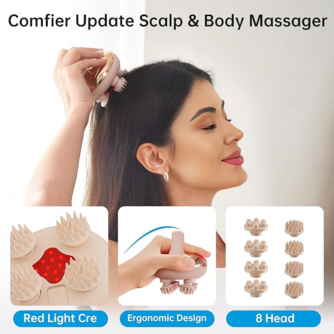 COMFIER Scalp Massager Head with 8 Claws,3 kneading Modes,Waterproof Hair Massage for Deep Cleansing,Cordless Body Cat Head Scratcher,Gifts for Women,Men