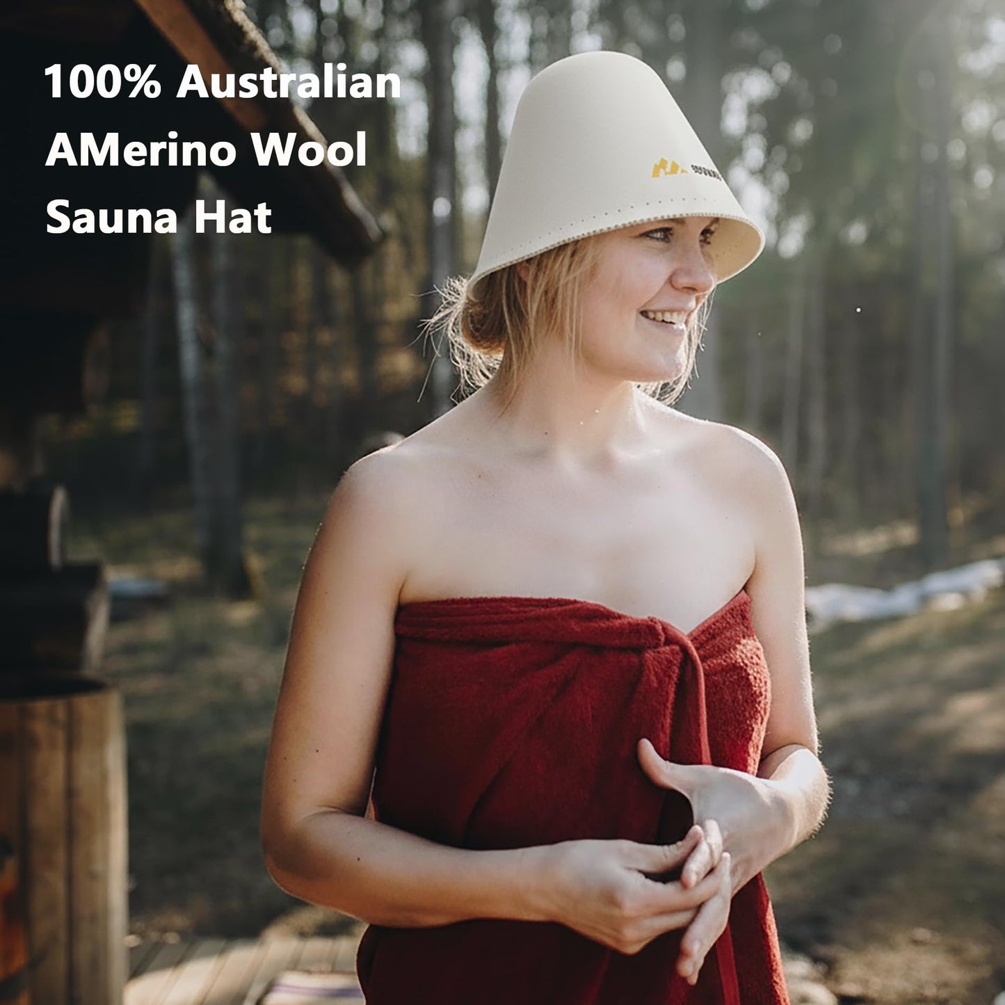suvast Merino Wool Sauna Hat for Women & Men, Seamless Soft Felt Sauna Cap, 100% Fine Merino Wool, Lightweight Breathable Nordic Design, Protects Head & Hair from Heat, Gift Bag Included White