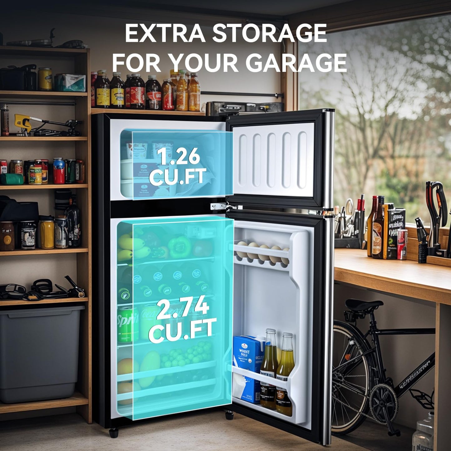 Anypro 4.0 Cu.Ft Fridge with Freezer, Double Door Refrigerator with 6 Level Thermostat, Silver