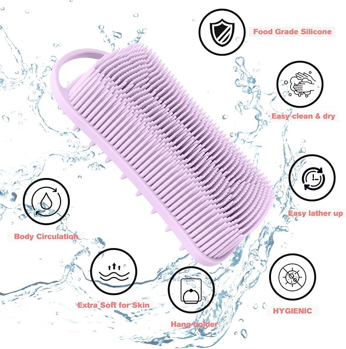 2PCS Silicone Body Scrubber, Loofah for Women, Gentle Exfoliating Shower Cleaner Bath Brush, Rubber Body Wash Deep Cleaning & Exfoliator & Massage, Travel-Friendly for Bathroom