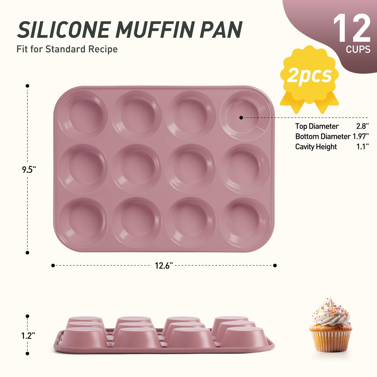 2 Pack 12 Cups Muffin Pan with Metal Reinforced Frame Regular Size Silicone Molds Cupcake Cake Baking Pans Cookie Baking Chocoflan Cupcake Mold Silicone Egg Bite Molds Baking Items Stuff