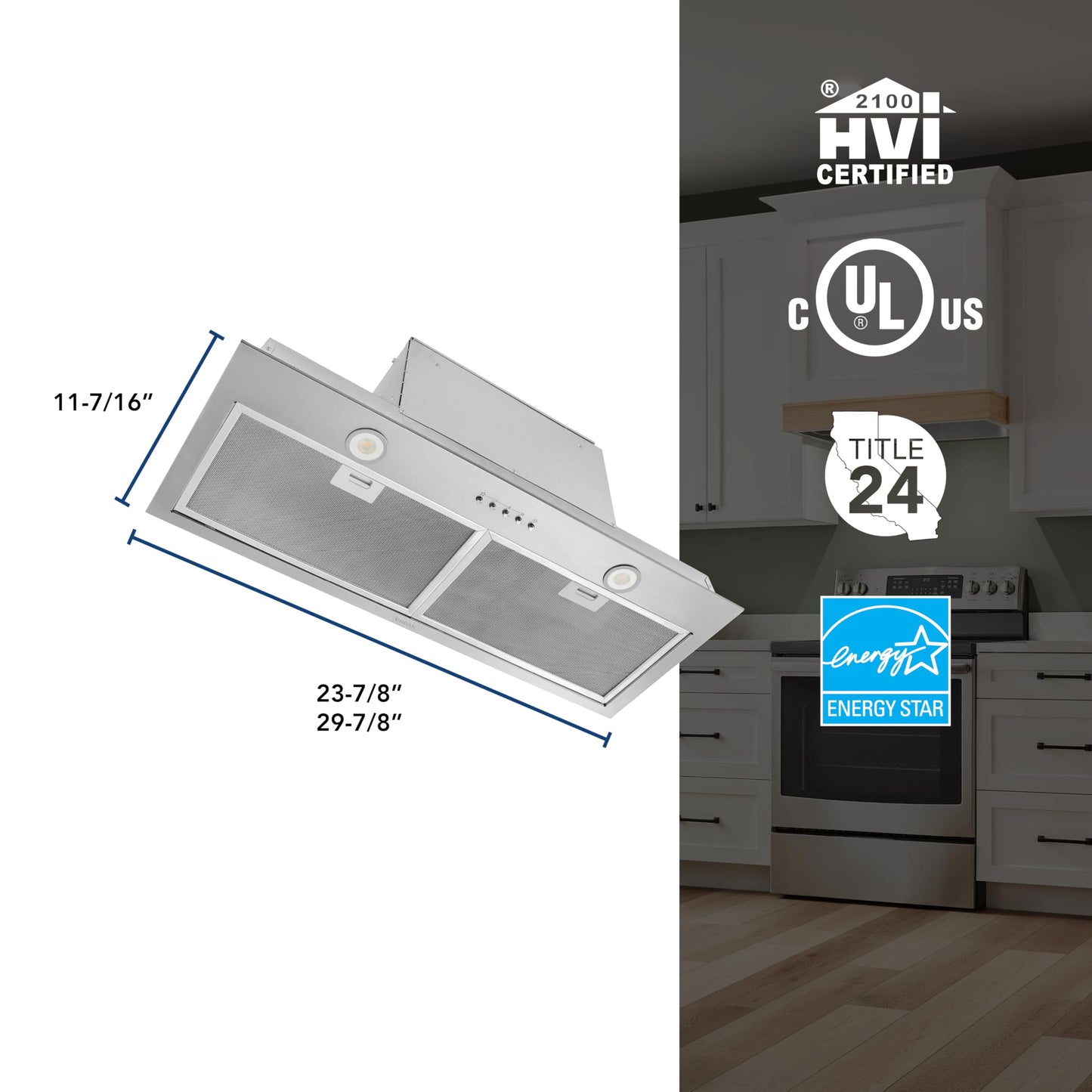 Broan Nu-Tone Broan-NuTone BBN1303SS Custom Built Insert with 2-Speed Exhaust Fan and Light, 300 Max Blower CFM, Stainless Steel, 30-Inch Range Hood Power Pack