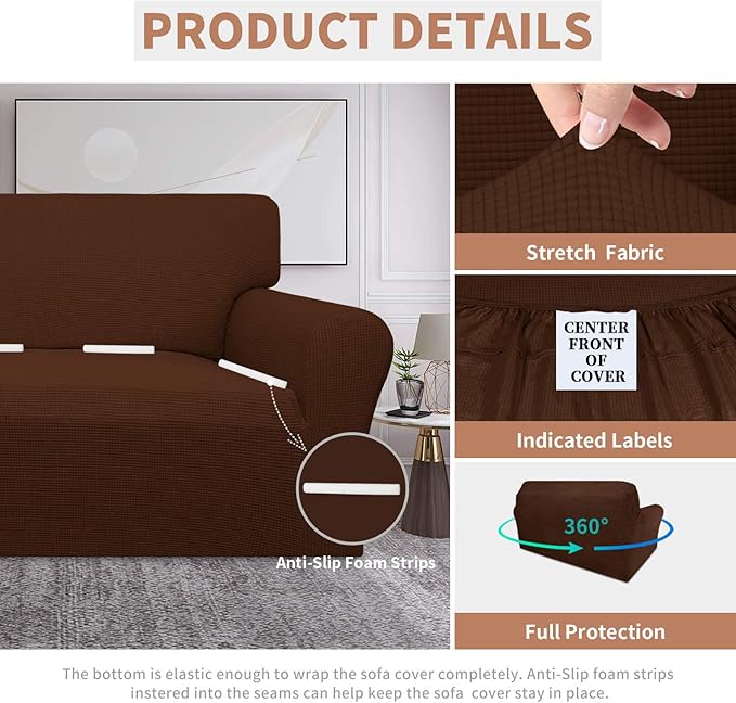 Easy-Going 100% Waterproof Loveseat Couch Cover, Dual Waterproof Sofa Cover, Stretch Jacquard Sofa Slipcover, Leakproof Furniture Protector for Kids, Pets, Dog and Cat (Loveseat, Coffee)