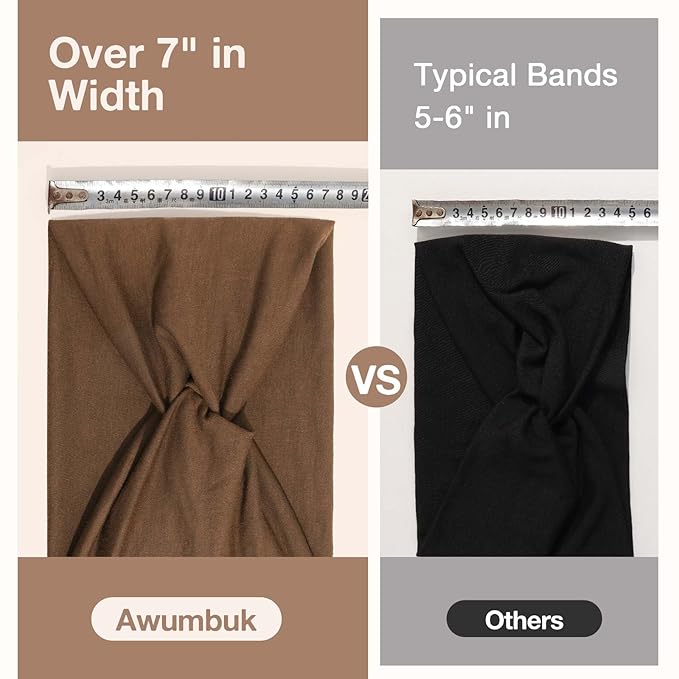 Awumbuk Wide Headbands for Women Knotted No Slip Head Bands Soft Turban Headband Hair Accessories Boho African Solid Color Head Wraps for Women Yoga Workout Pack of 6（Brown）