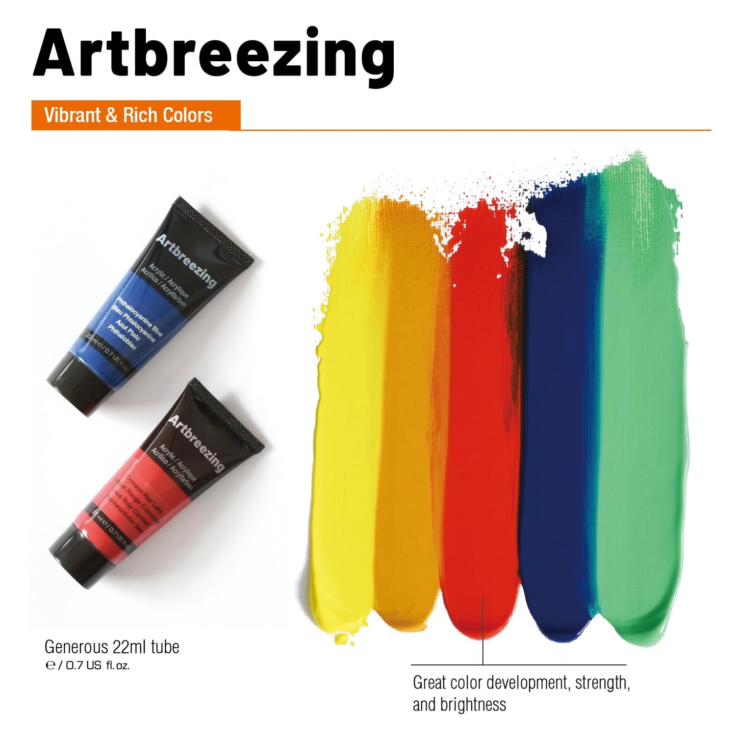 Artbreezing Acrylic Paint Set,48 Colors 0.74 oz/22ml Tubes,Highly Pigment Art Paints for Canvas,Wood,Fabric,Paper, Giftable Choice for Artists,Beginner to Pro (48 Colors)