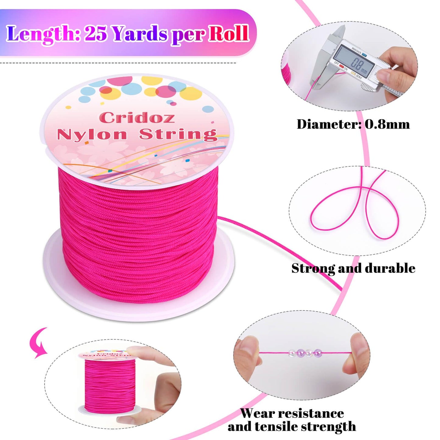 Nylon String for Bracelets, Cridoz 20 Rolls Chinese Knotting Cord Nylon Beading Thread for Kumihimo, Braided Bracelets, Beading, Necklaces, Macrame Craft, Wind Chime, Jewelry Making