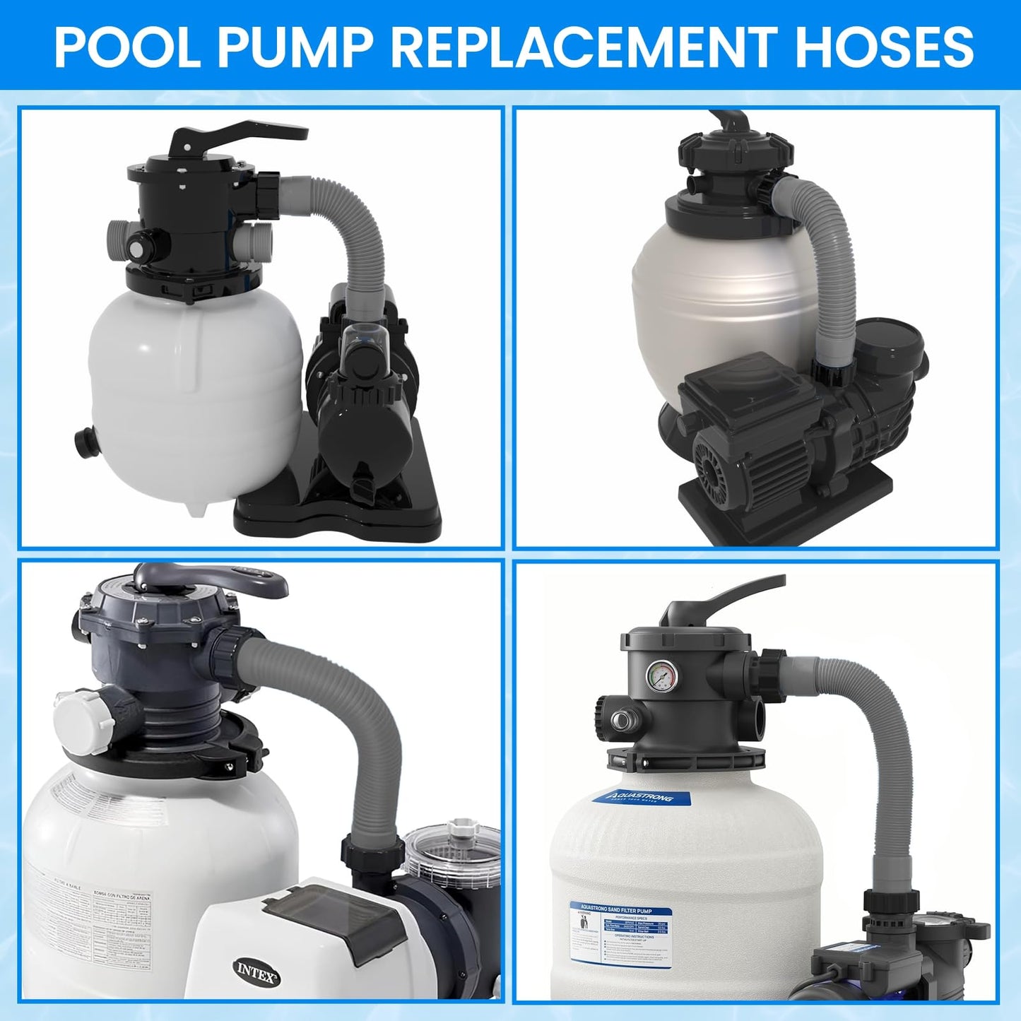 1.5" x 20" Pool Hose Replacement, Pack of 2 - Compatible with Above Ground Pools Filter Pump Hoses, Sand Filters, Saltwater Systems (1,500-2,500 GPH), Grey