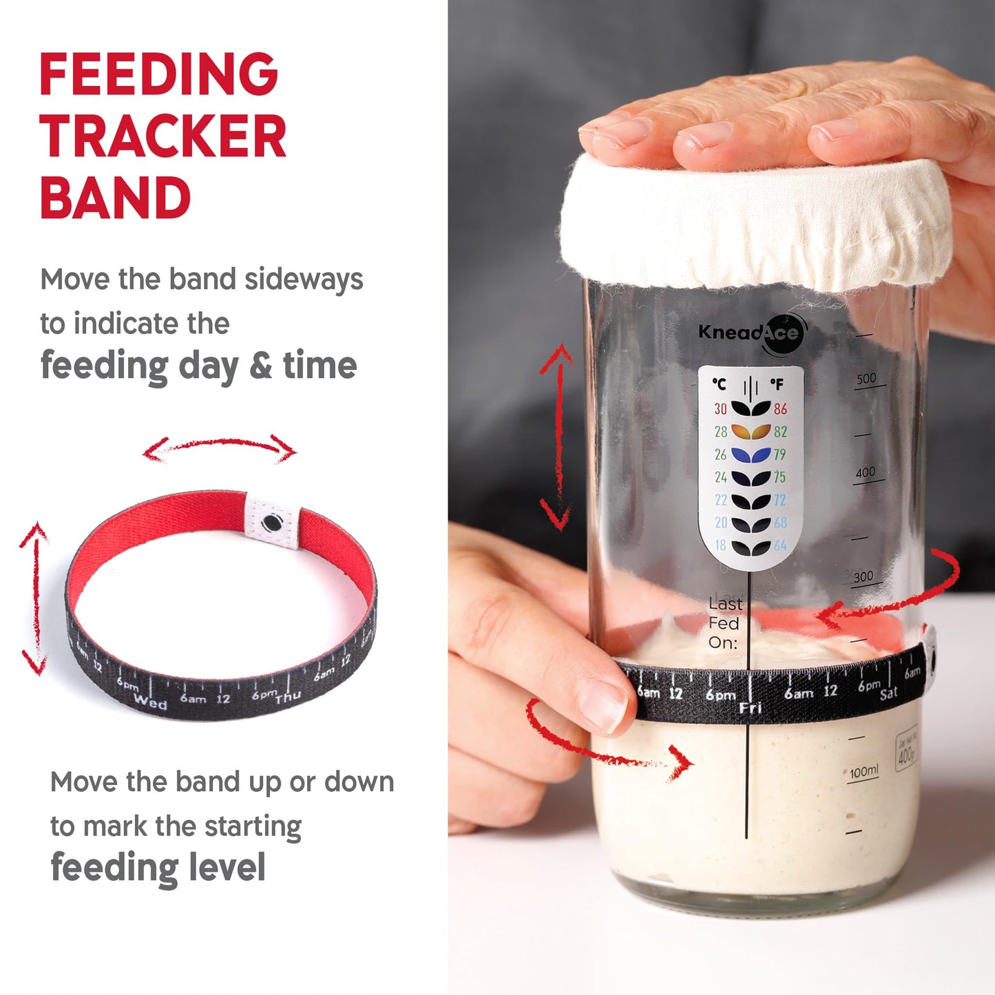 KneadAce Sourdough Starter Kit – 24oz Starter Jar, 2 Cotton Rope Banneton Proofing Baskets, Magnetic Bread Lame for Scoring – Gift for Bakers & Complete Sourdough Bread Baking Set
