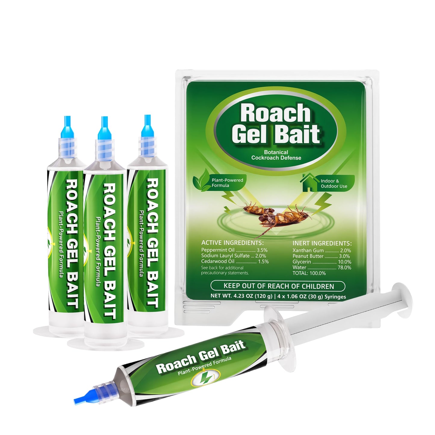 Cockroach Gel Bait Indoor (120g, 4×30g) – German Roach Bait for Kitchen Cabinets, Under Sink & Appliances – Precision Syringe Pest Control Solution