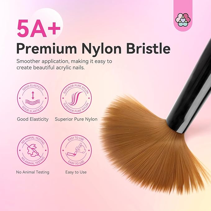 SAVILAND Acrylic Nail Brushes Set: Sizes 8, 10, 14 Nail Brushes for Professional Acrylic Powder Applications, Nails Extension, 3D Carving for Home Salon DIY Nail Art Brush Manicure Acrylics Tools Pink
