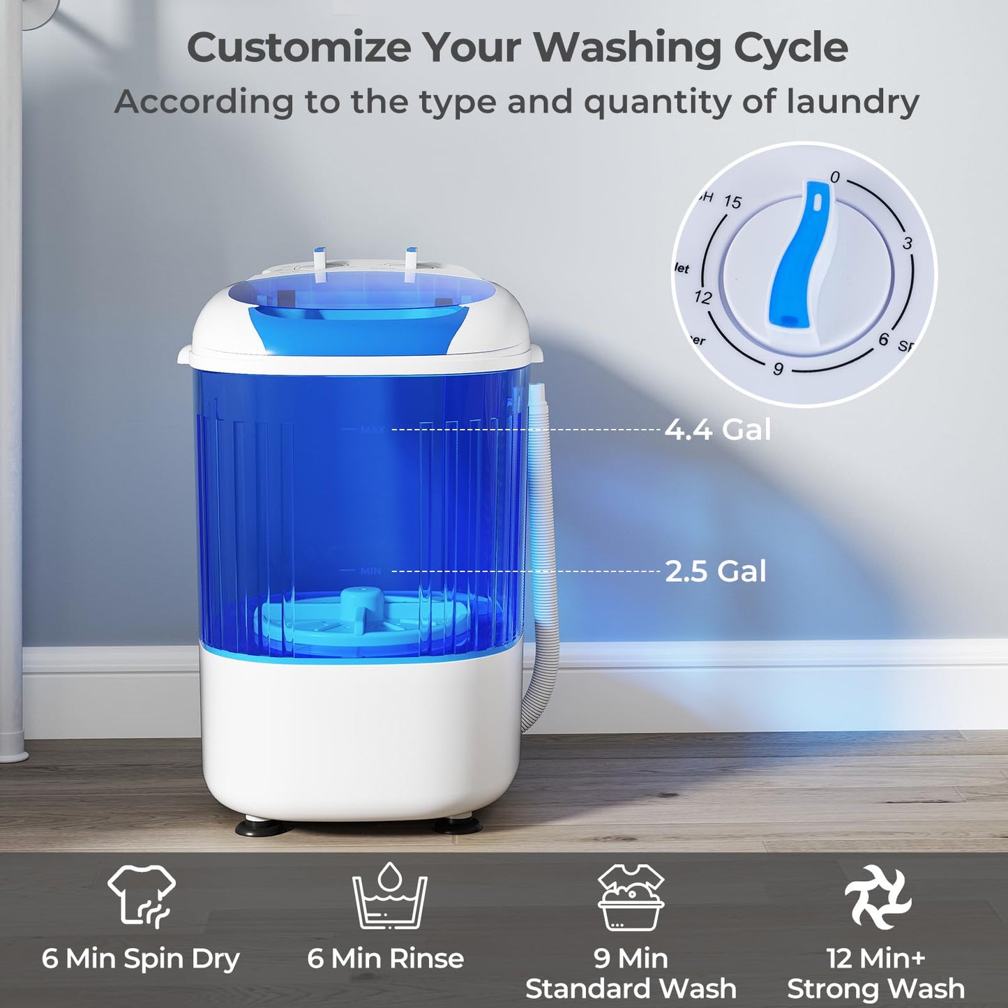 ARLIME Mini Washer and Dry Combo, 5.5 lbs Small Laundry Washer with Drain Hose & Spin Tub, Top Loading & Semi-automatic, Small Washing Machine for Drom RV Apartment (Blue)