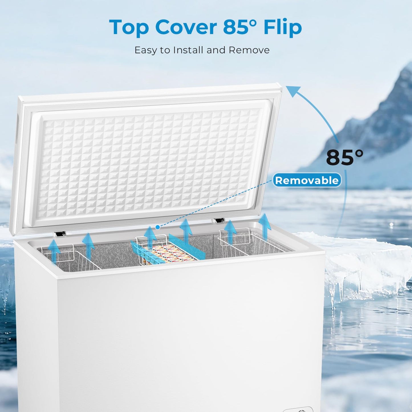 Antarctic Star Chest Freezer 5.0 Cubic Feet Compact Freezer with 3 Removable Baskets, Free Standing Top Open Door Deep Freezer, 7-Level Adjustable Temperature, White