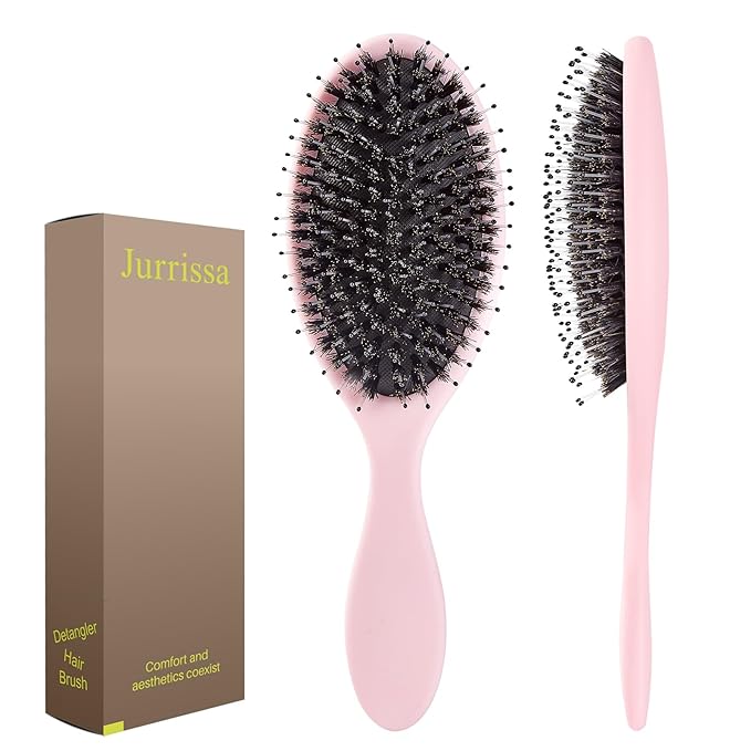 Boar Bristles Hair Brush for Women and Men, Detangling Hair Brush for Smoothing Massage Add Shine, Nylon&Boar Bristles Detangler brush for Hair Healthy (1 Pack-Pink)