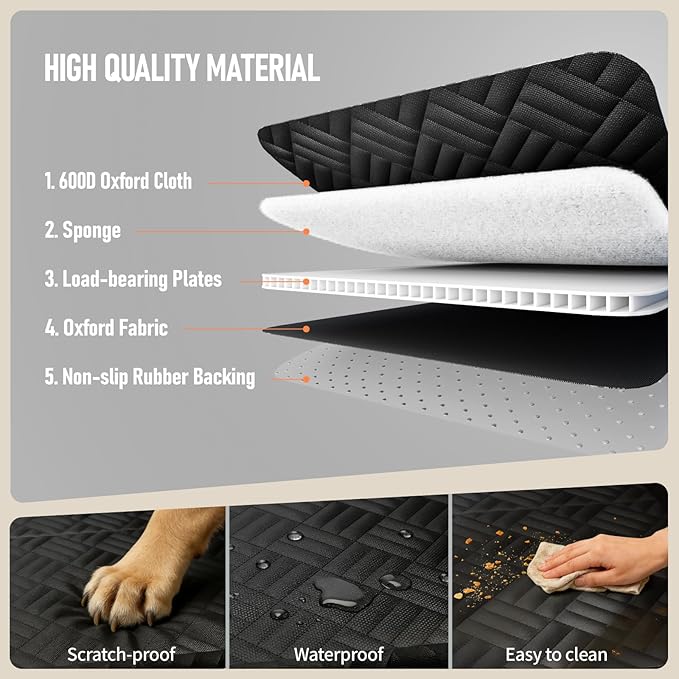 PROZAR Dog Car Seat Cover for Back Seat, Hard Bottom Back Seat Extender for Dogs - Supports 400lbs, Back Seat Pet Cover, Dog Hammock for Full-Size Trucks/SUV