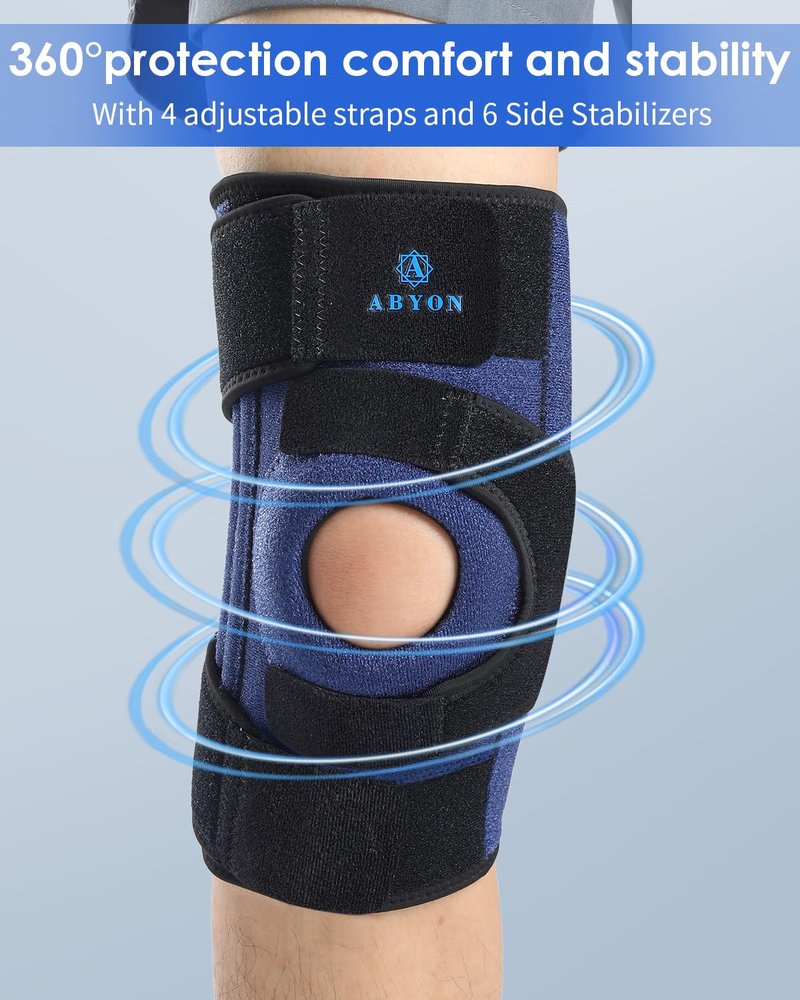 ABYON Knee Brace for Men & Women Meniscus Tear, ACL, Arthritis, Knee Support with Triple Side Stabilizers and Adjustable 360° Wraparound Strap for Maximum Knee Pain Support and Fast Recovery - Please Check How To Size Video