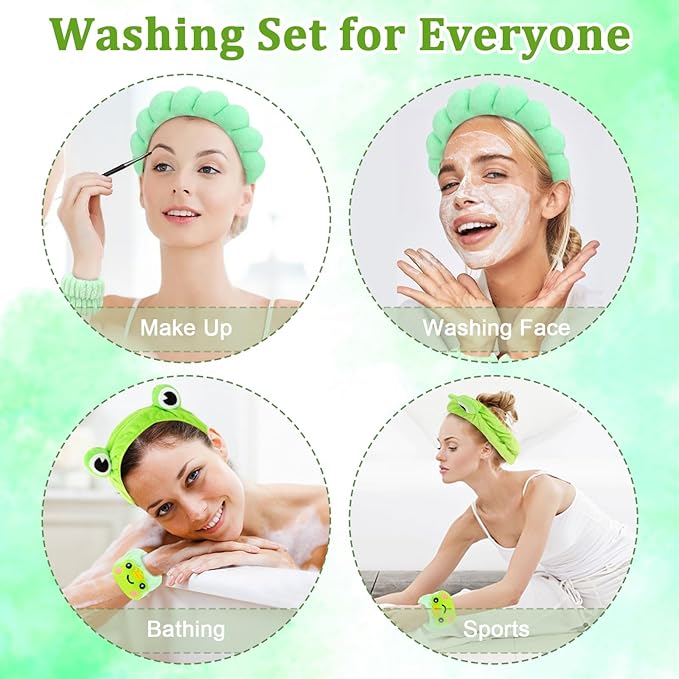 Spa Headbands and Wristbands - 6 Pcs Terry Cloth Sponge Headband Set for Skincare, Makeup Removal, and Shower