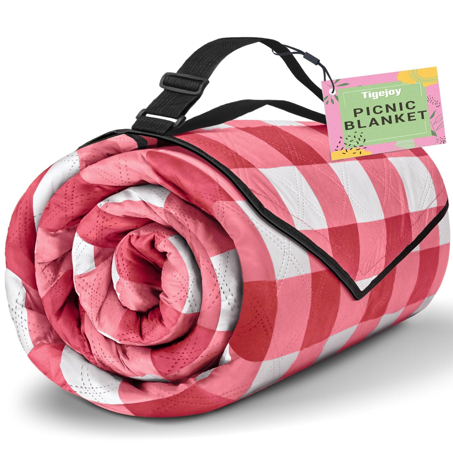 TigeJoy Extra Large Picnic Blanket Waterproof Foldable 60''x80'', Outdoor Picnic Mat Beach Blanket Sandproof for Park, Grass, Travel, Hiking, Camping Essentials, Gingham Picnic Blanket