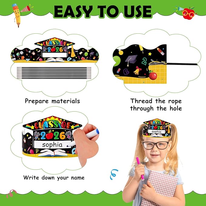SICOHOME Paper Crown Hats Caps for Kids Paper Crowns for Students Classroom Kindergarten Preschool Party Supplies Adjustable
