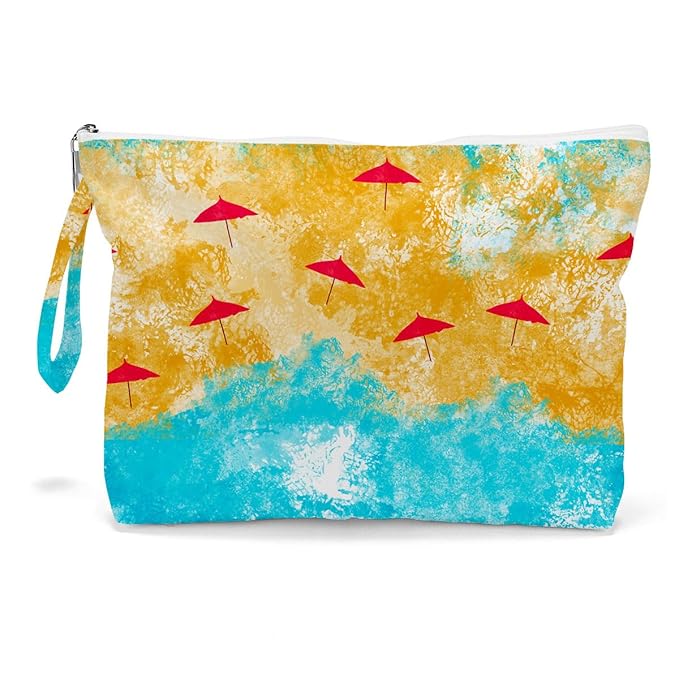 Fokongna Travel Makeup Bag - Wet Dry Bag for Swimsuit, Beach Pool Diapers, Dirty Yoga Gym Clothes - Zipper Pouch for Women, Sister, Friends - Ocean Sea Shells Beach Starfish