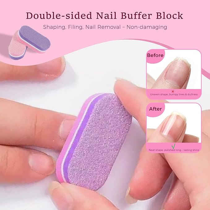 JERCLITY 50 Pieces Purple Pink Nail Buffer Block Both Sides 100/180 Grit Mini Nail Buffers Nail Files and Buffers Mini Buffers for Nails