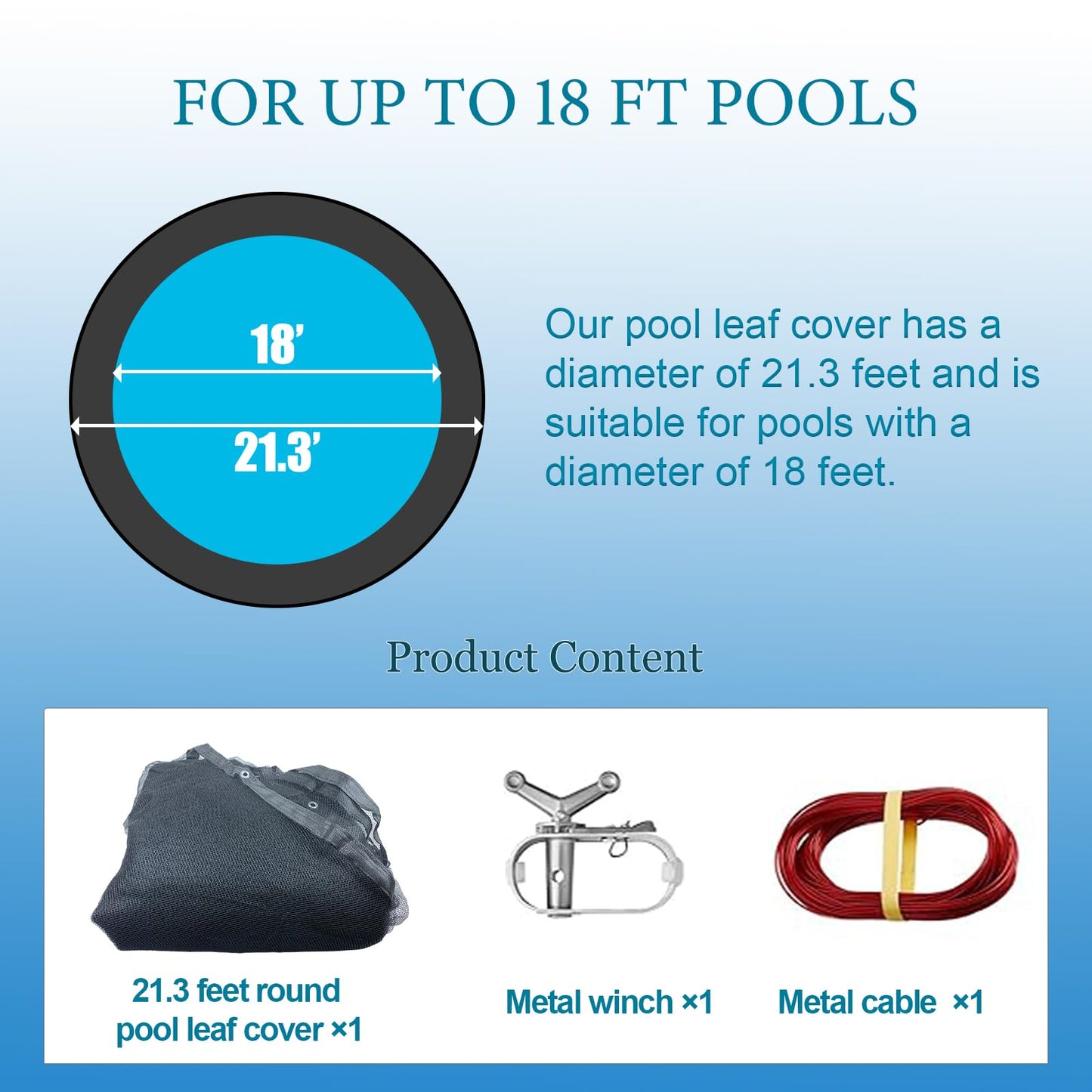 Leaf Cover for Above Ground Pool, Durable Black Mesh Swimming Pool Leaf Net Cover with Winch & Cable for Leaves and Debris for 18 Ft Round Pools (Black, 18 Ft)