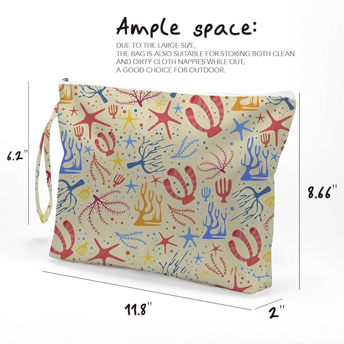 Fokongna Wet Bag, Small Portable Waterproof Multi-Functional Organizer for Women, Ideal for Daily, Beach & Travel，Vintage Cream Nautical Elements