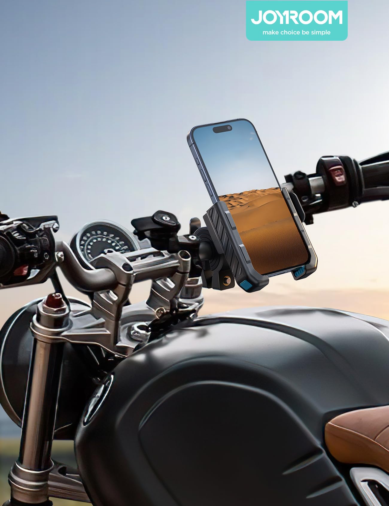 JOYROOM Motorcycle Bike Phone Holder Mount - [Not Block Camera] Bicycle Phone Holder Handlebar Cell Phone Clamp - [Silicone Wrapped] Scooter Phone Holder for iPhone Samsung 4.7''-7'' Smartphones, Blue