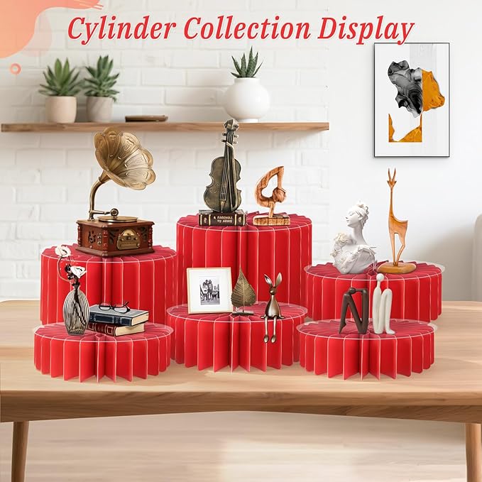 6Pcs Buffet Risers, Valentine's Day Food Risers for Table, Foldable Cake Display Stands, Tall Cardboard Cupcakes Stand for Show Catering Desserts Jewelry Wedding Birthday Party Decoration (Red)