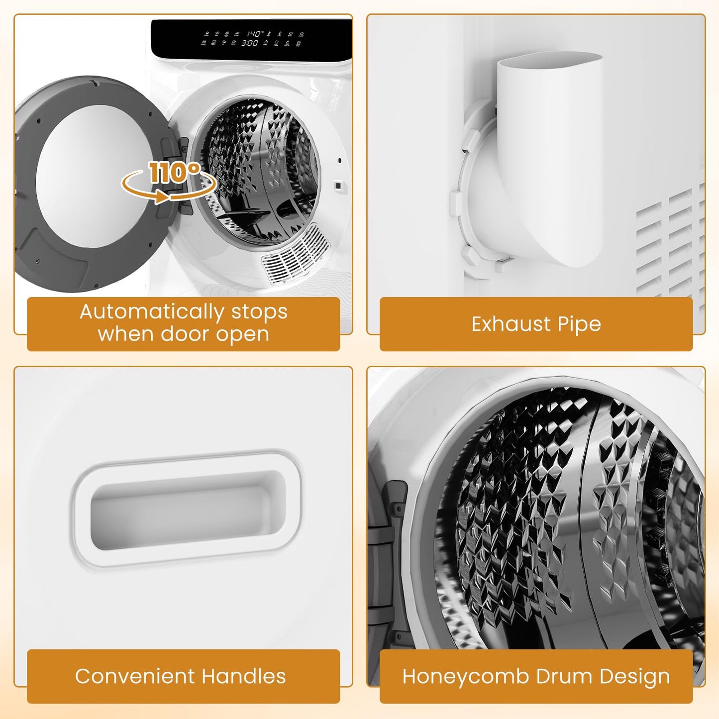Auertech 2.8 CU. FT. Portable Dryers for Laundry, Compact Clothes Dryer with Stainless Steel Tub & Boot Dryer,1400W Dryer Machine, Electric Dryer with LED Control for Apartment, Dorm, RV, White
