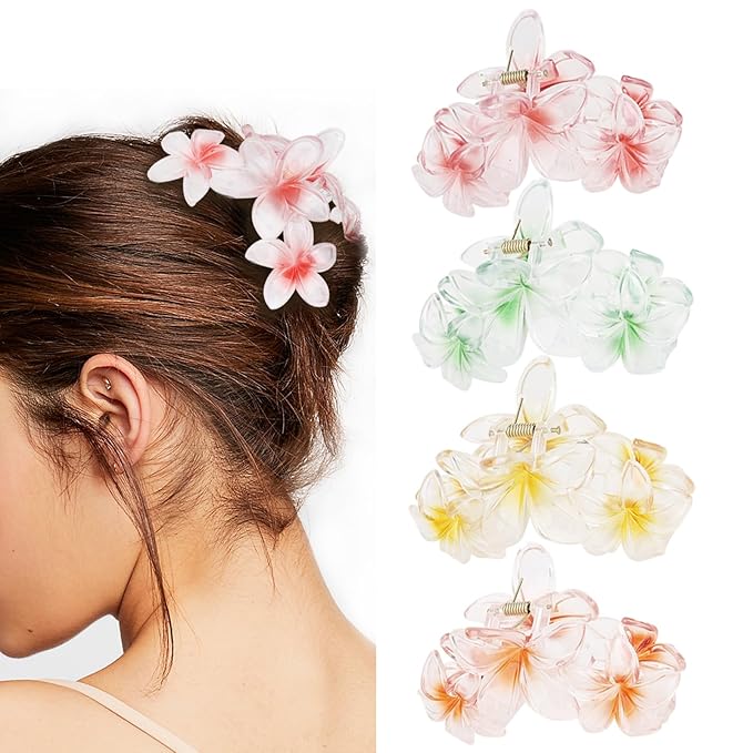 Ondder 4 Pcs Big Flower Hair Clips for Women - Large Matte Claw Clips for Thick Hair, Non-Slip Strong Hold Jaw Clips - Hair Accessories for Women and Girls