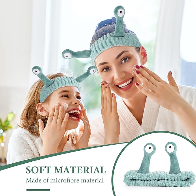 Spa Headband Facial Makeup Head Band Microfiber Soft Coral Fleece Head Wraps Snail Cartoon Cute Christmas Hair Accessories Elastic Skincare Hair Band for Women Girls Washing Face Beauty