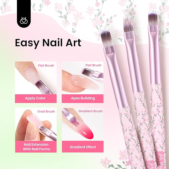 Beetles Gel Polish Nail Art Brushes Set, 6 Pcs Fingernail Art Design Pen, Floral Pattern Handle, Gradient Bristles Nail Brush Set DIY with Palette Dotting Manicure Tool Kit
