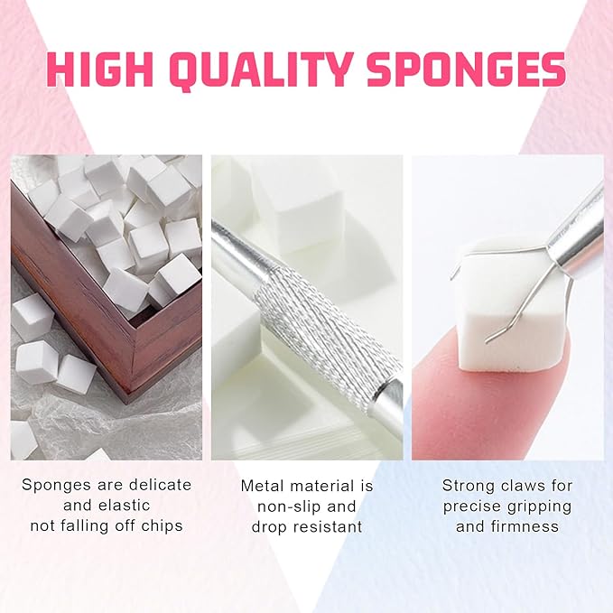 Soft Sponges for Painting Nail Gel with Grabber, Professional Grabbing Tools for Ombre Gradient Painting Gel Nails Sponges Patting Brush (100PCS Sponges & Grabber)