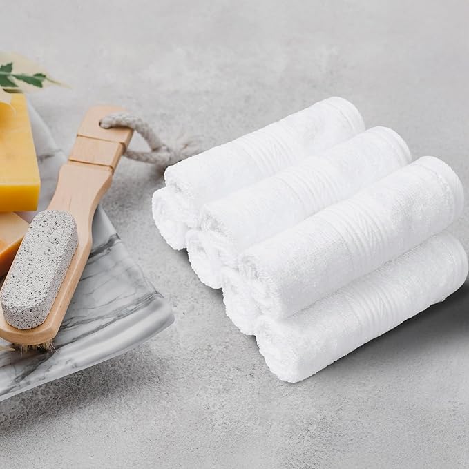 Amazon Basics Highly Absorbent Cotton Washcloths for Bathroom, Soft, Machine Washable, Fade-Resistant, 12 x 12 in, White, 12-Pack