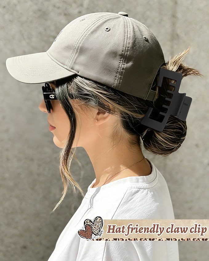 Hat-Friendly Claw Clips for Baseball Caps - 4 Pcs Trucker Hat Hair Clips for Women, Claw Clips for Thick Hair Hat Hairstyles, Gifts Hair Accessories