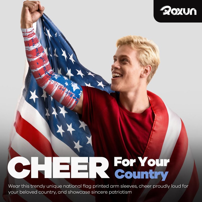 ROXUN 2 Pairs Flag Arm Sleeves Cooling UV Protection for Men Women Soccer Football Sports