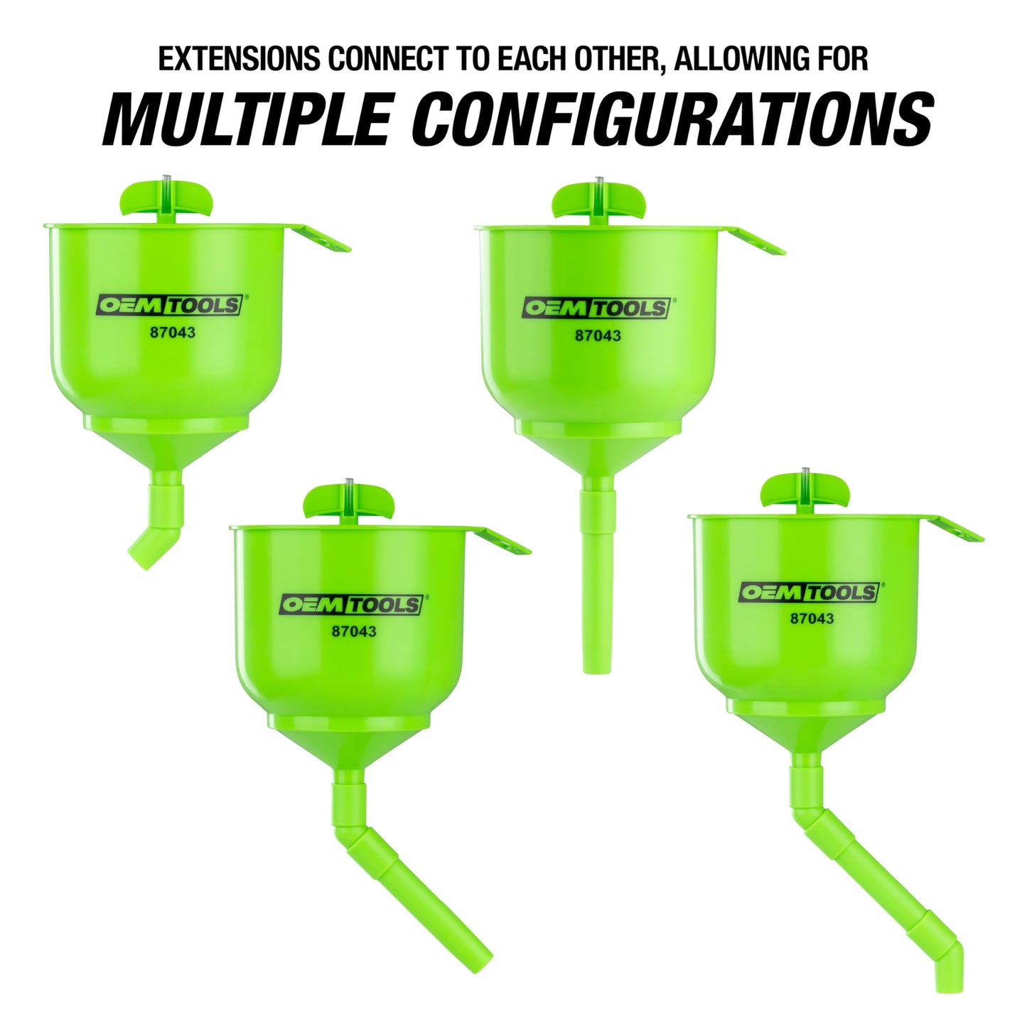 OEMTOOLS 87043 No-Spill Professional Quality Coolant Funnel Kit, Easily Fill Antifreeze Coolant Set Includes 5 Adapters, Extensions, and Automotive Funnel, Air Venting, Drip-Free, Green