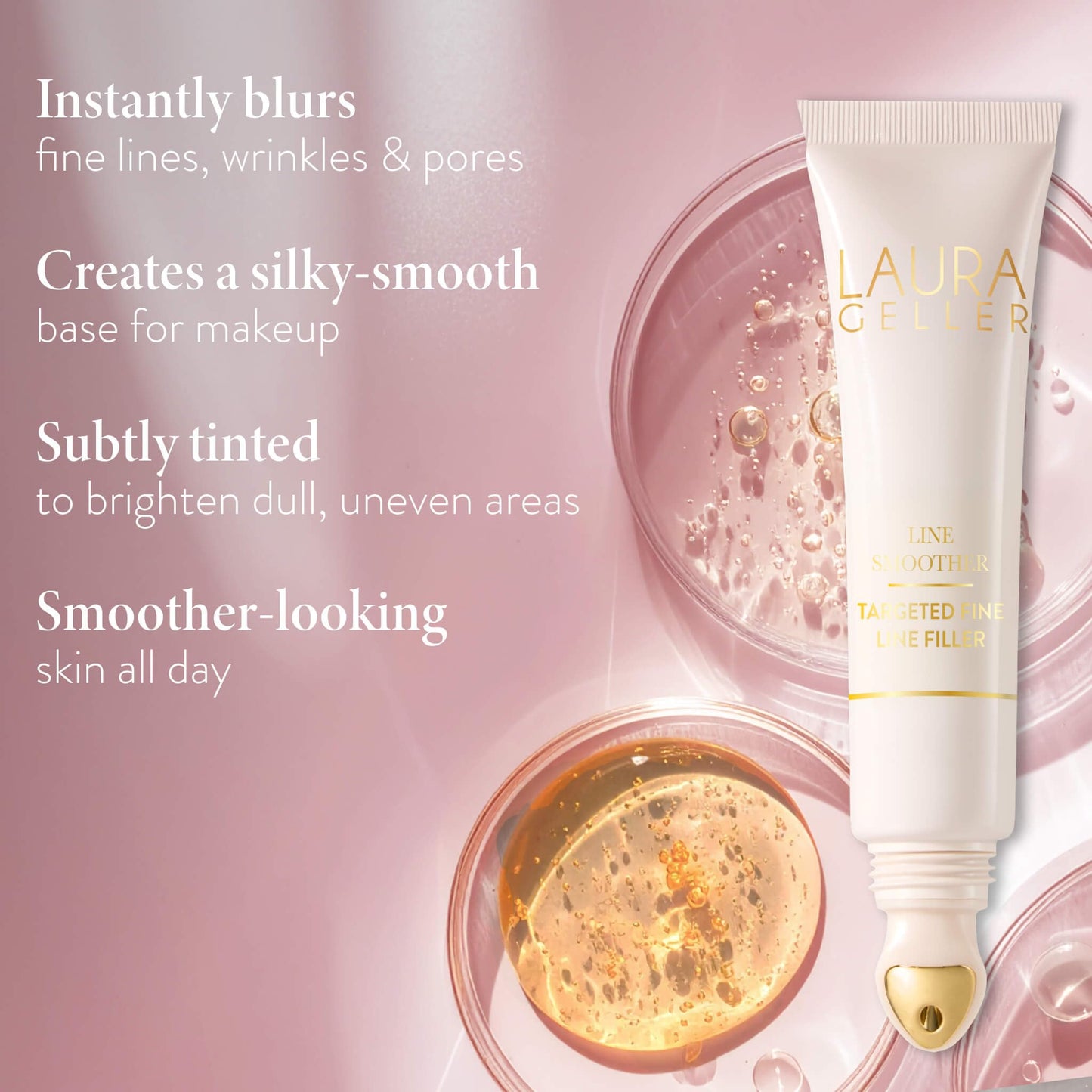 LAURA GELLER Line Smoother Targeted Fine Line Blurring Primer | Wrinkles & Pores, Subtly Tinted, with Vitamin C & Niacinamide for Mature Skin