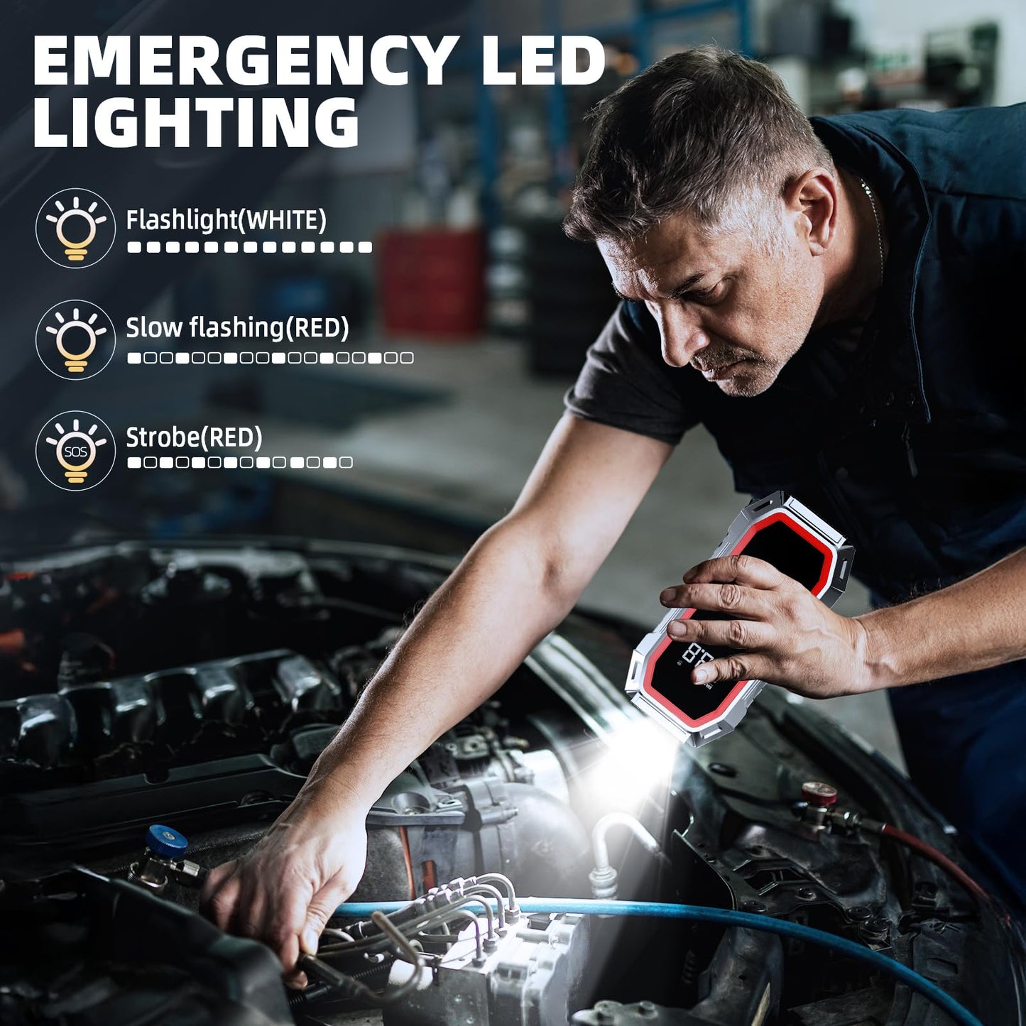 Jump Starter with Air Compressor, 5000A Peak Car Battery Jump Starter(9.0 Gas/8.0L Diesel), 160PSI 12V Jump Box Car Battery Jumper Starter Portable with Smart Jumper Cables, LED Lights, LCD Display