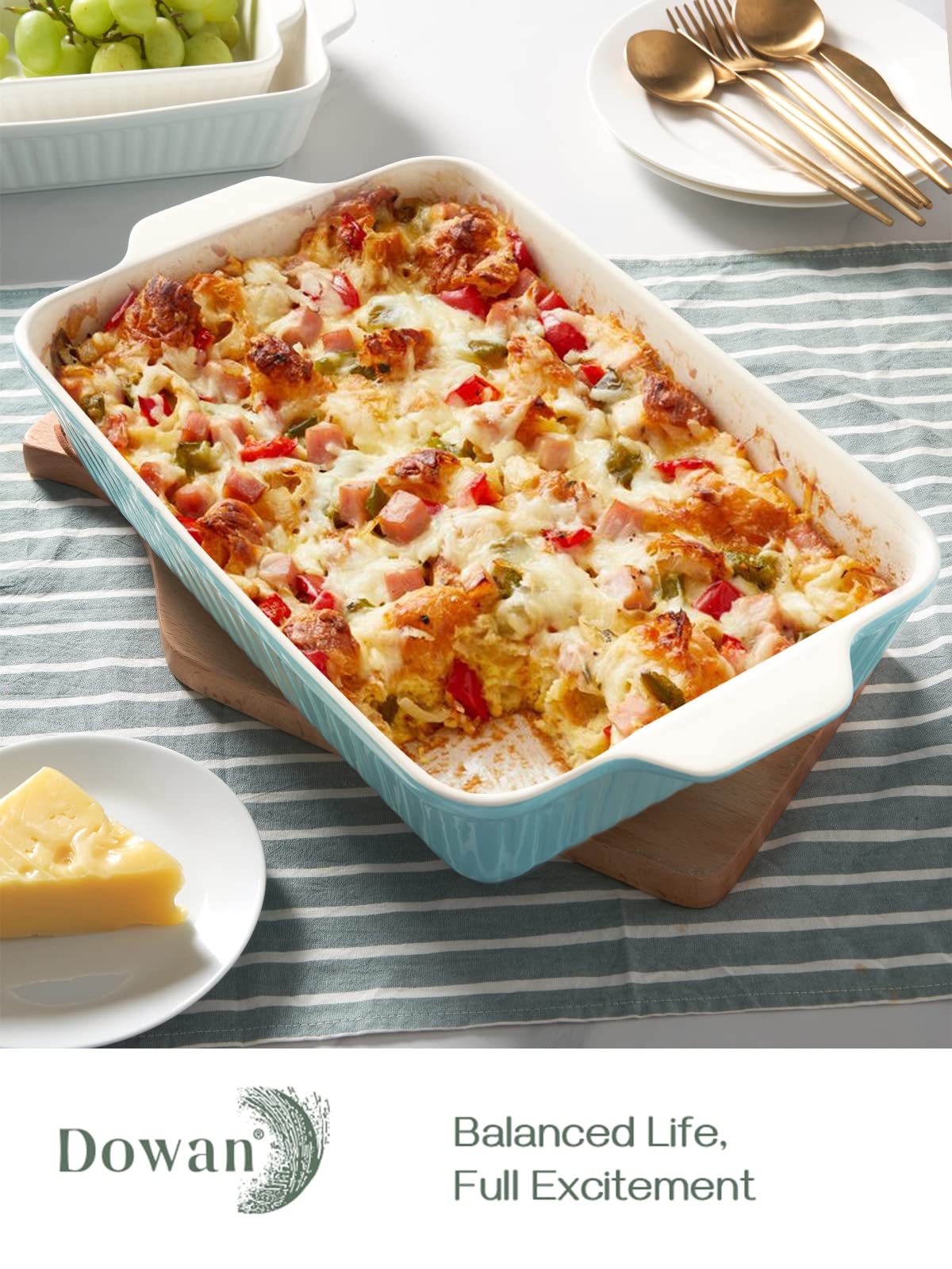 DOWAN 9x13-inch Baking Dish, Deep Casserole Dishes for Oven, Lasagna Pan Deep,135 oz Ceramic Baking Pan with Handles, Oven Safe for Baking, Home Decor Gift, Blue