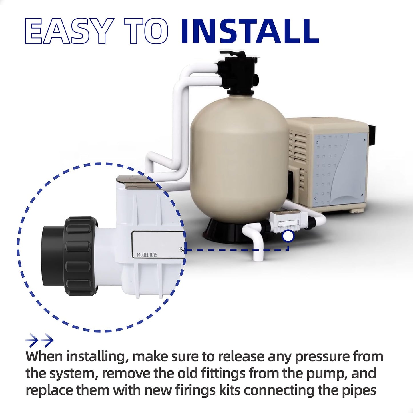 Black 520595 Union Replacement Kit Compatible with Pentair IntelliChlor&Ichlor Salt Chlorinator, Salt Cell Union Connector Kit for IC20 IC40 IC60 IC80 Pool/Spa Sanitizer and Automation Control Systems