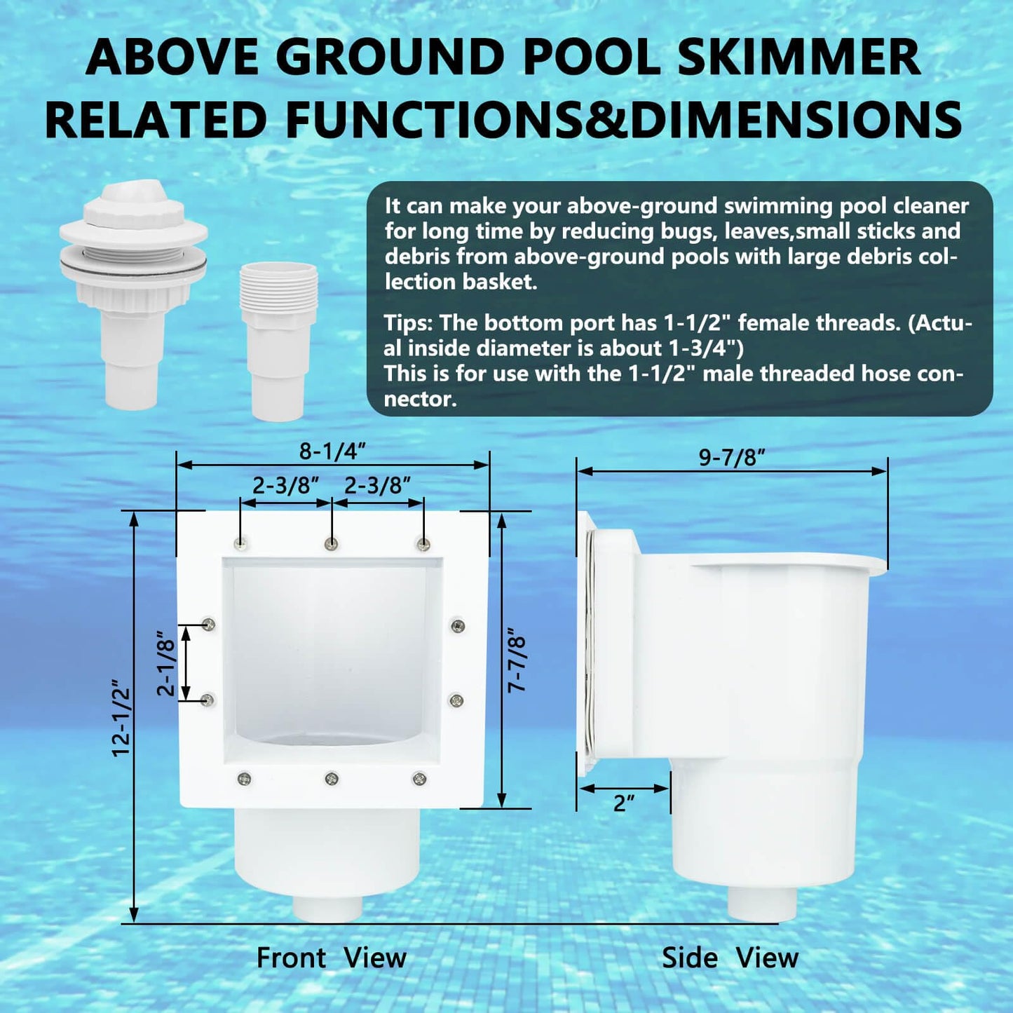 ZAIGANMA Above Ground Pool Skimmer, ABS Standard Thru-Wall Skimmer with Accessory Kit, Swimming Pool Skimmer, Opening Width 6 Inches Fits for All Standard Pool Wall, Replace #SP1091LX, 8940,45-400
