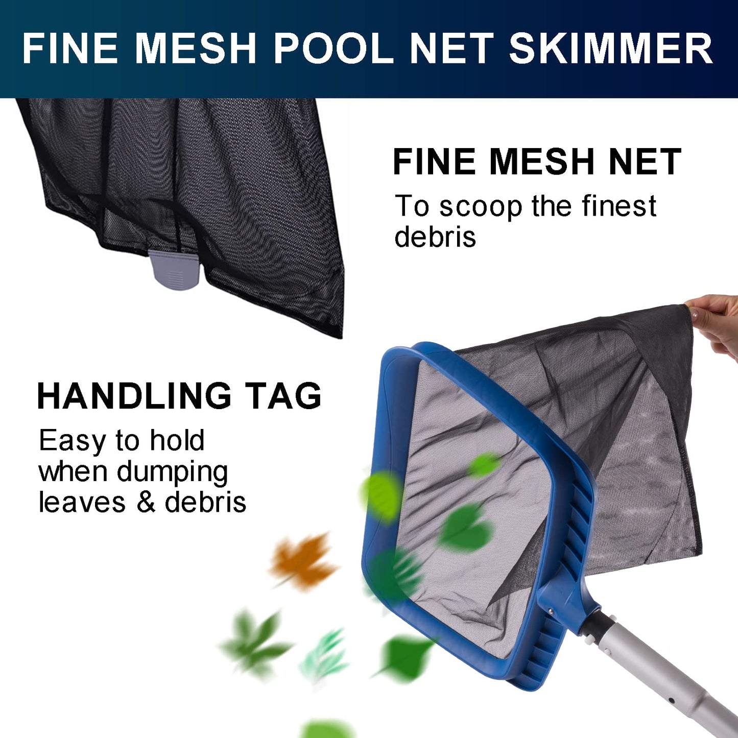 Fine Mesh Pool Net & Brush Head Combo - Sturdy Skimmer with 17.5" Professional Brushes for Pool Wall Cleaning
