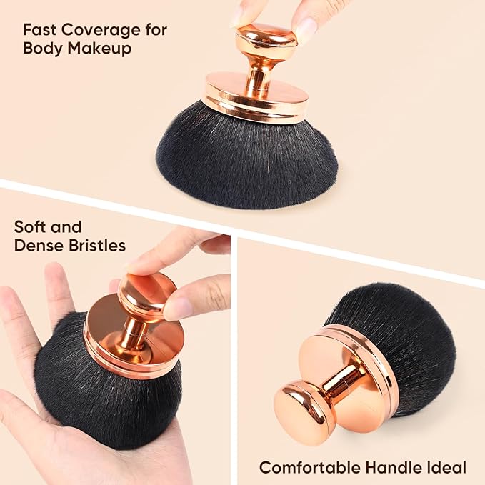 Professional Kabuki Brush, Extra Large Body Makeup Brush,Self Tanner Blend Brush Foundation Cream Powder Liquid, Face Neck Back Makeup Bronzer(Black Rose Gold)