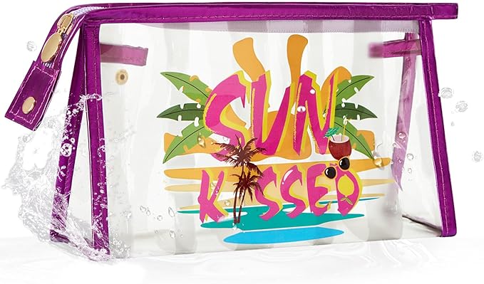 COSHAYSOO Sunscreen Bag Clear Makeup Toiletry Pouch Beach Vacation Essentials for Women Teen Girls Trip Gifts Summer Pool Travel Must Have Accessories Waterproof Stuff