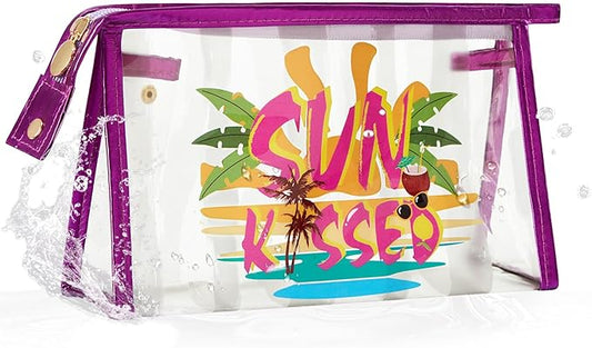COSHAYSOO Sunscreen Bag Clear Makeup Toiletry Pouch Beach Vacation Essentials for Women Teen Girls Trip Gifts Summer Pool Travel Must Have Accessories Waterproof Stuff
