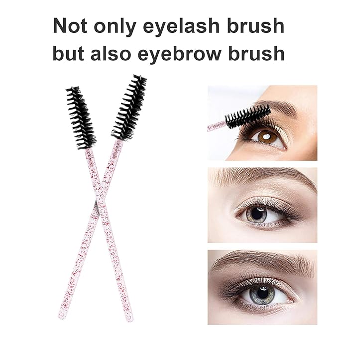 CHEFBEE 100PCS Disposable Eyelash Brush, Mascara Wands Makeup Brushes Applicators Kits for Eyelash Extensions and Eyebrow with Container (Pink Black)