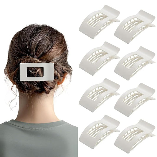 8 Pack Flat Hair Clips for Women – Sleek Non-Slip Claw Clips with Strong Hold, Minimalist Hair Accessories for Bridal, Office, or Everyday Wear (Glossy White)
