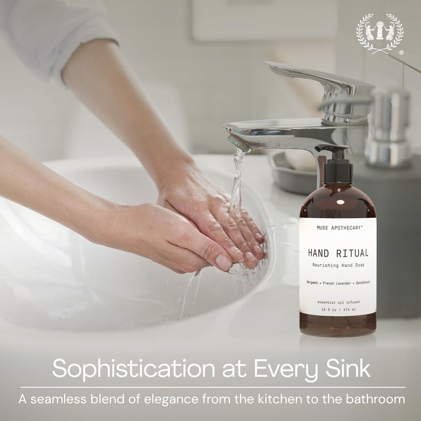 Muse Apothecary Hand Ritual - Aromatic and Nourishing Hand Soap, Infused with Aromatherapy Essential Oils - USDA Certified Biobased - 16 oz, Bergamot + French Lavender + Sandalwood, 3 Pack