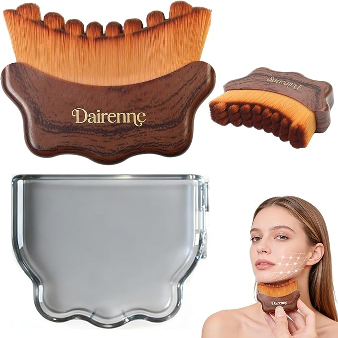Lymphatic Contour Face Brush - Facial Sculpting & Anti-Puffiness Tool | Ultra Soft Dry Brush for Jawline Massage & Lymphatic Drainage | Ergonomic Design (Brown, 1pc)